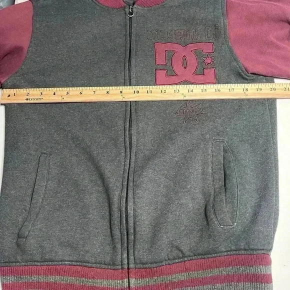 DC Shoes Varsity Bomber Jacket Mens  Small Gray Maroon Full Zip Casual - Picture 7 of 7